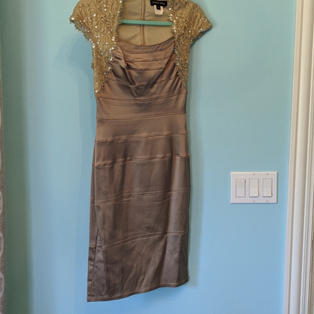 Tadashi Shoji Gold Lace Lycra Dress
